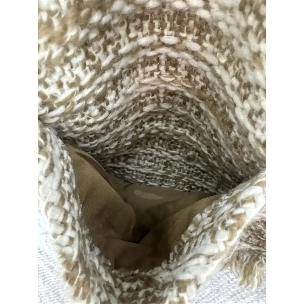 Boyne Vallley Weavers Shawl Handcrafted Ireland Women Brown Woven Fringe Pocket
